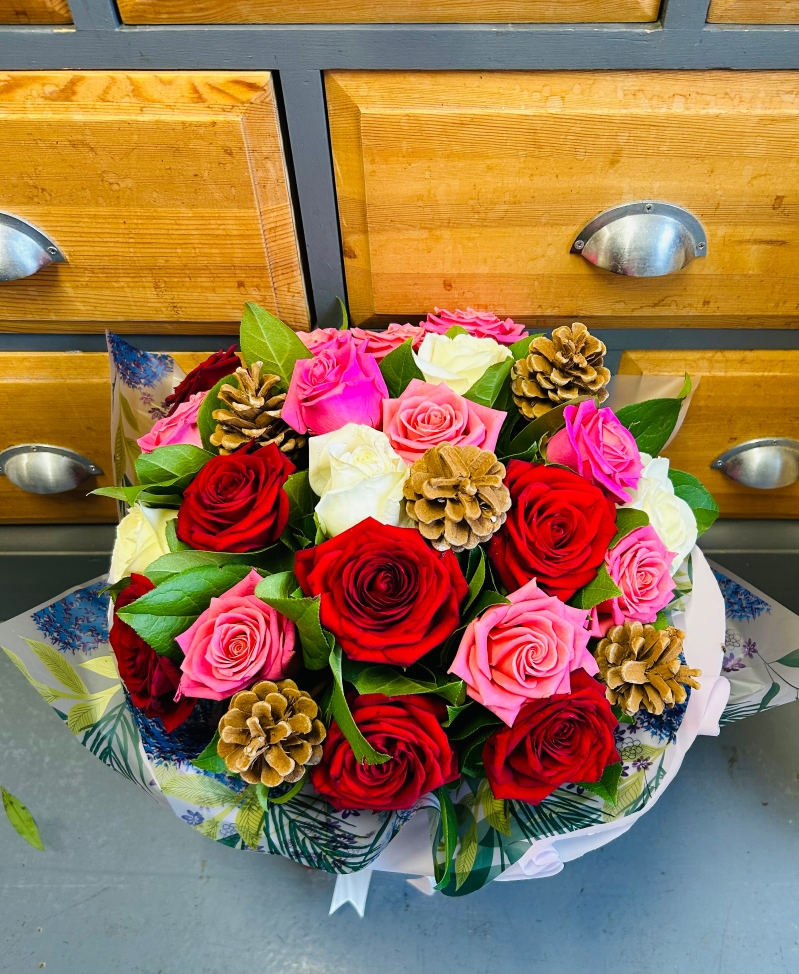 A Beautiful Christmasy Bouquet of Roses