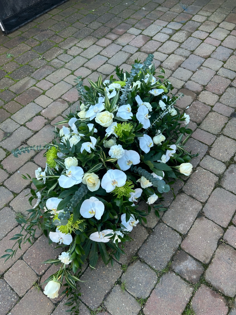 Beautiful 5ft White Orchid Coffin Spray