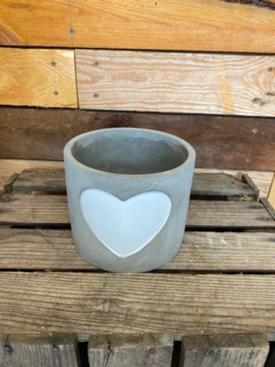 Grey White Heart Pot