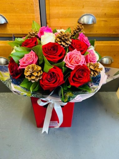 A Beautiful Christmasy Bouquet of Roses